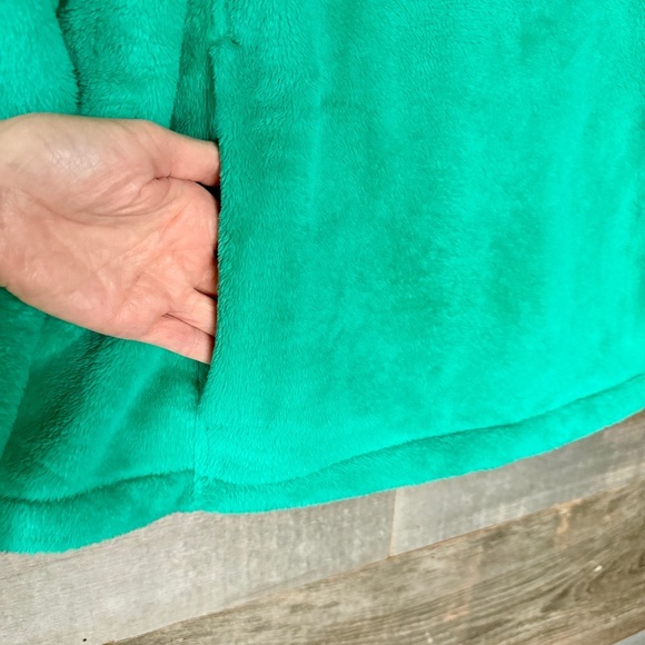 EUC Lands' End Soft Teddy Fleece L Petite Teal Green 1/4 Snap Pullover Pockets - Picture 4 of 10